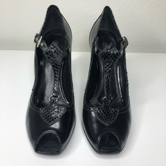 Louis Vuitton Mary Jane Snake Peep Toe Heels - Picture 2 of 7